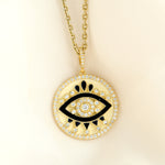 14k Yellow Gold Bezel Set Diamond Eye Lashes Enamel Pendant