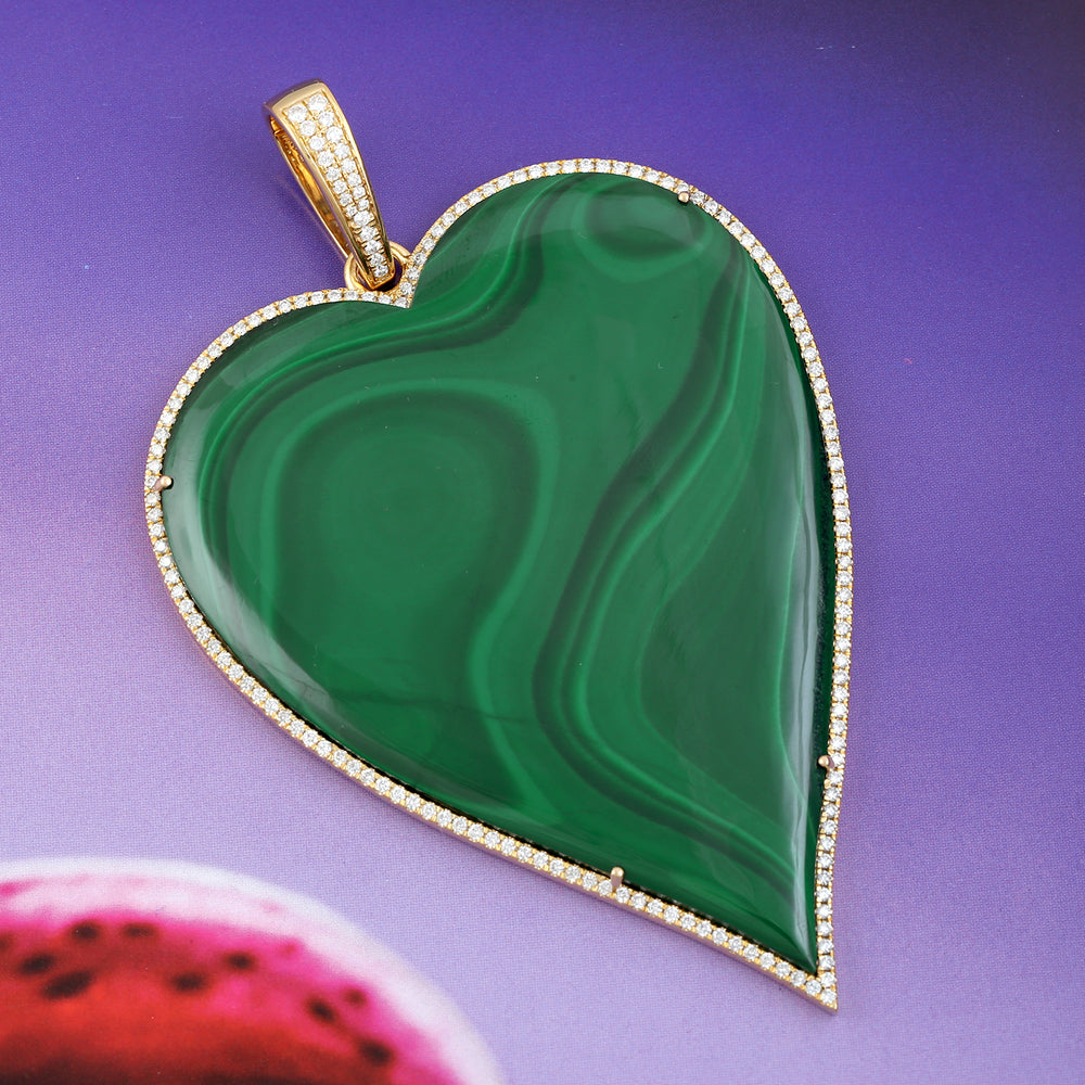 18k Yellow Gold Malachite Heart Pendant Diamond Jewelry For Women