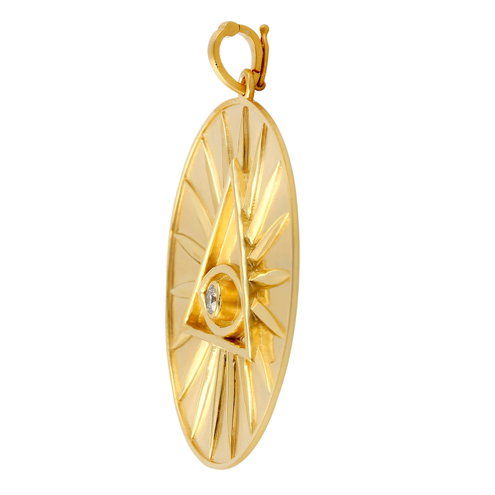14K Yellow Gold Bezel Set  Diamond Evil Eye With Triangle Charm Pendant