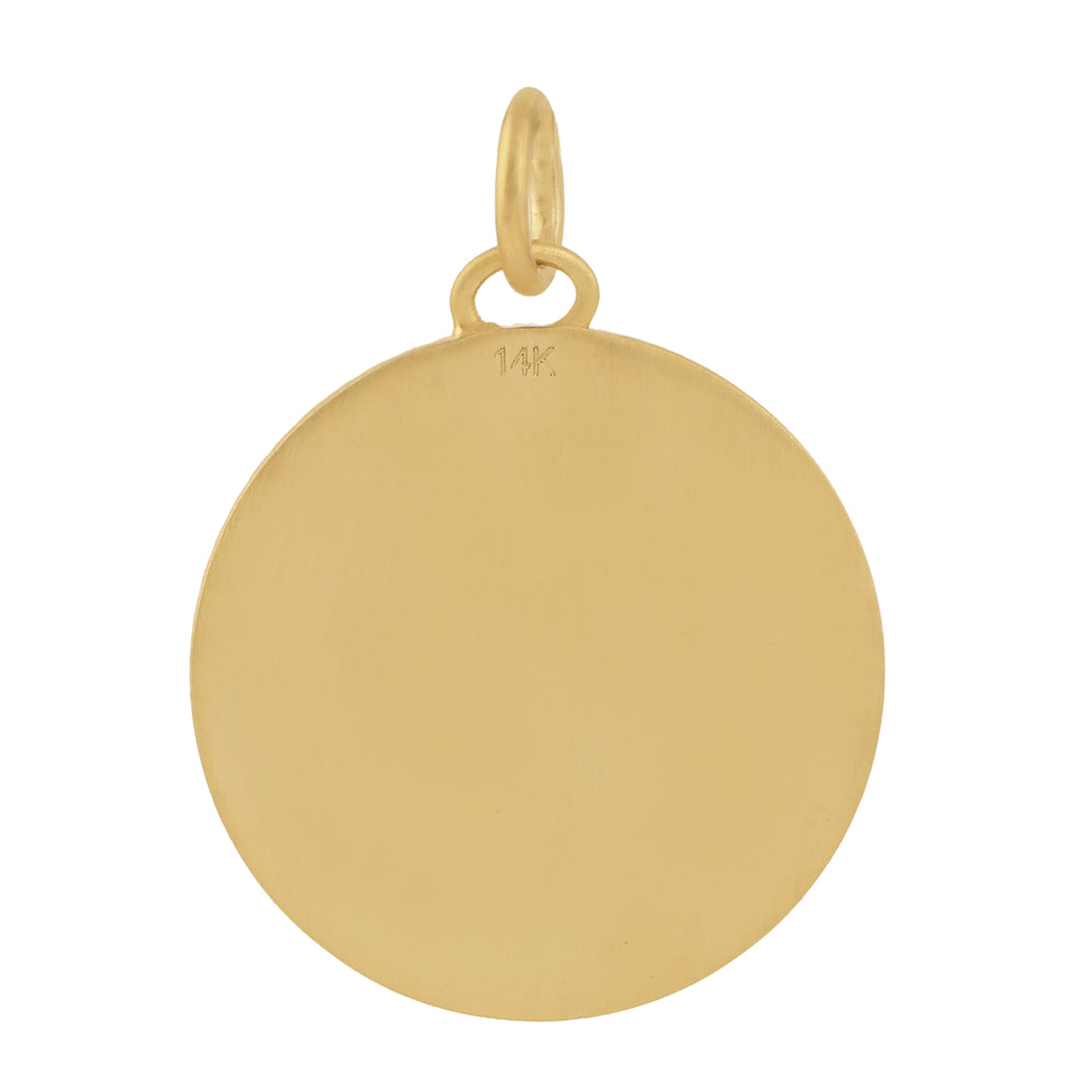 14K Yellow Gold Prong Set Diamond Crescent Star Enamel Charm Pendant