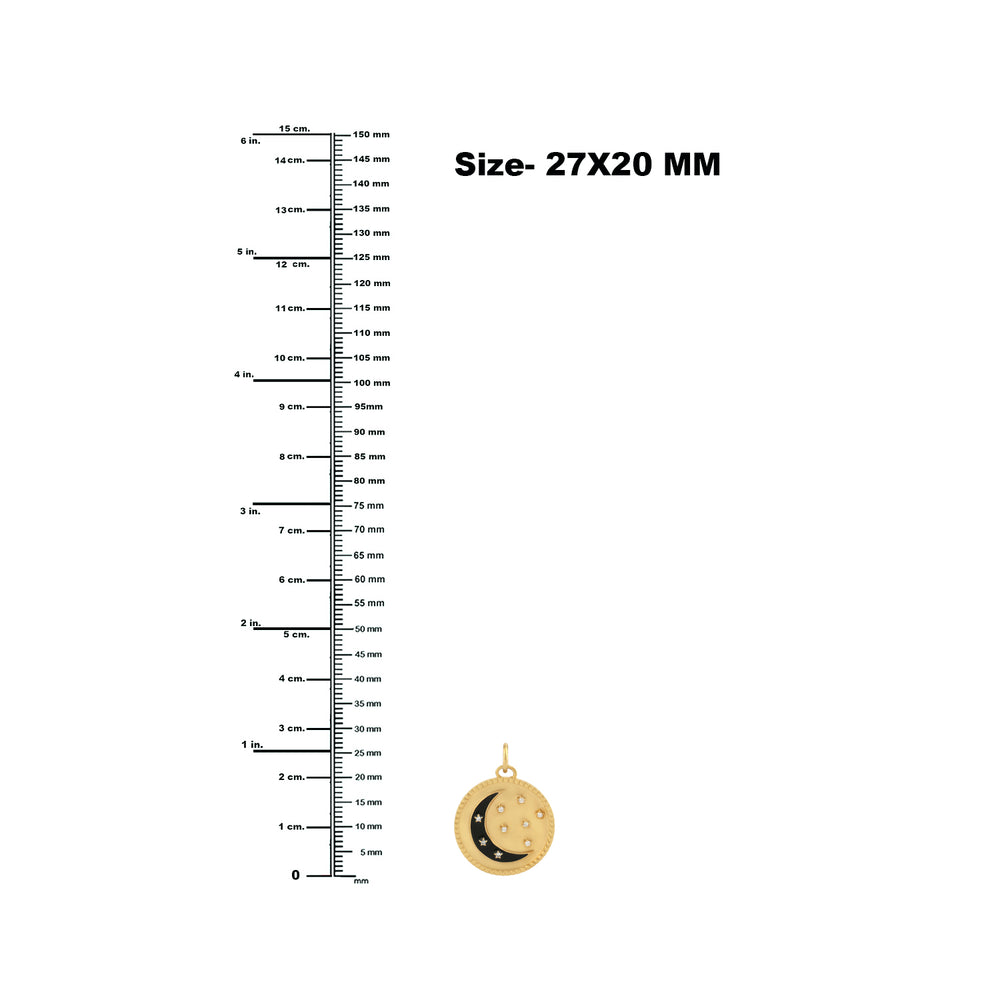 14K Yellow Gold Prong Set Diamond Crescent Star Enamel Charm Pendant