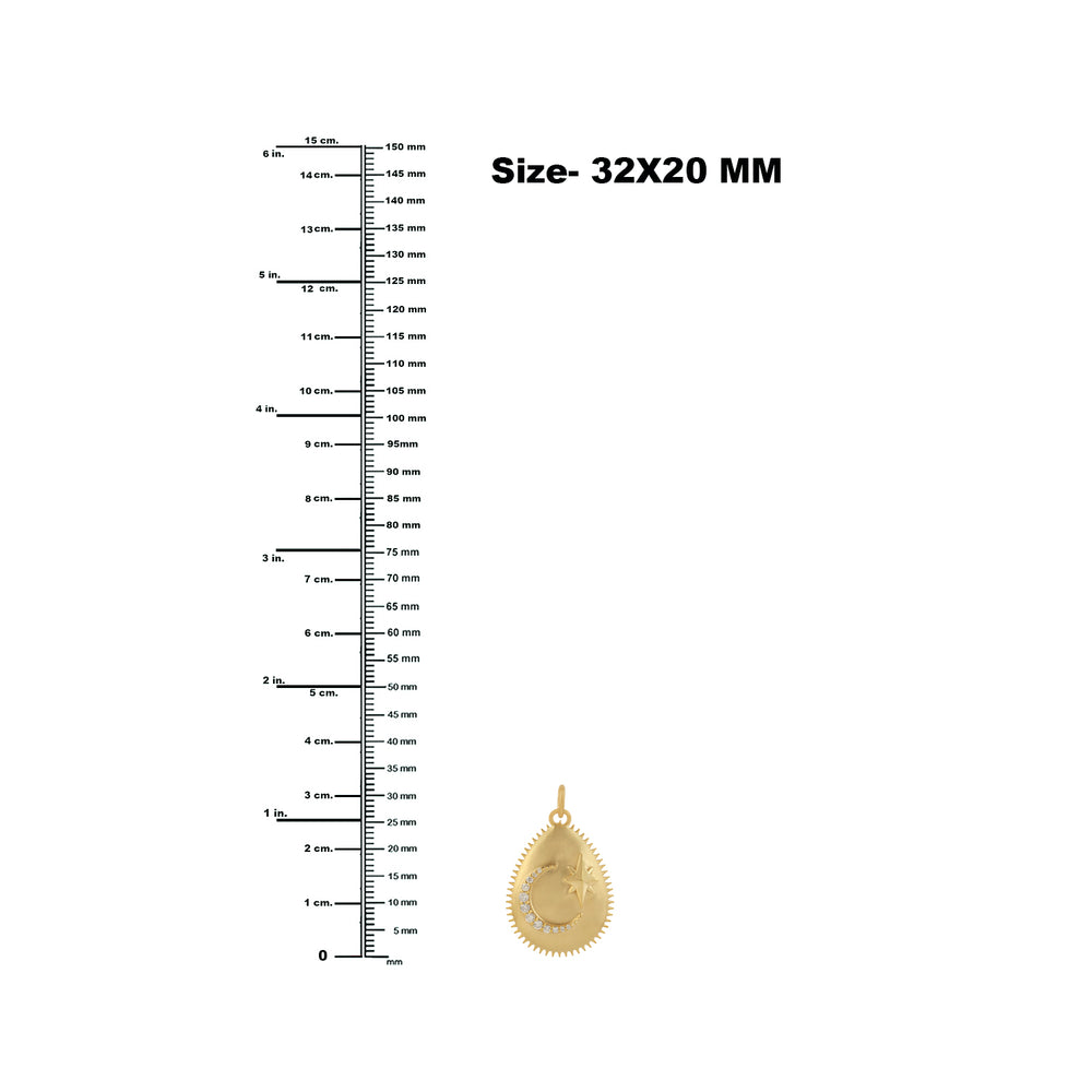 14K Yellow Gold Pave Diamond Crescent Moon Star Drop Pendant