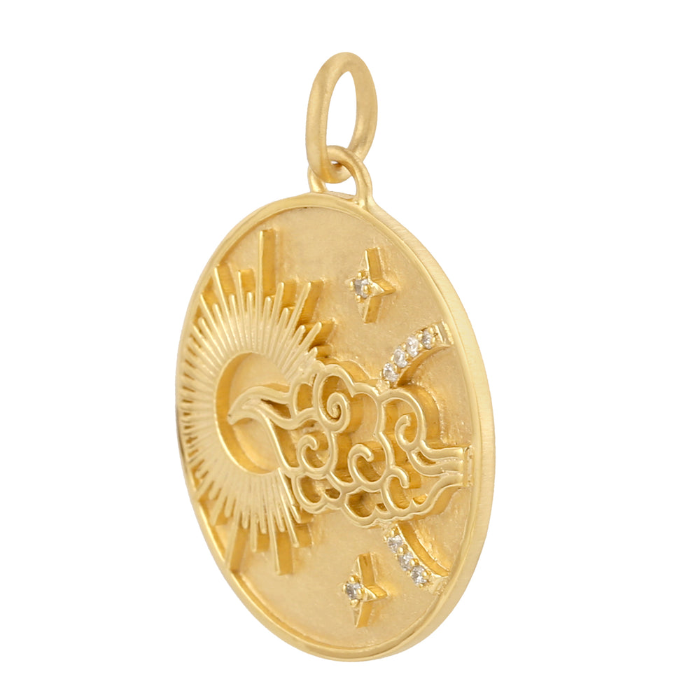 14K Yellow Gold Pave Diamond Sun Star Cloud Design Charm Pendant