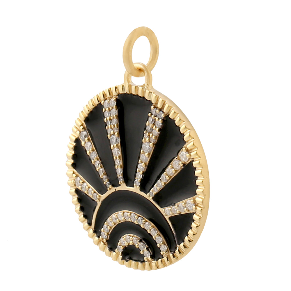 14K Yellow Gold Pave Natural Diamond Sunrise Enamel Charm Pendant