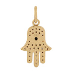 Studded Black & Diamond Hamsa & Evil Eye Charm In 18k Yellow Gold For Gift