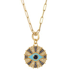 Blue Sapphire September Birthstone Diamond Evil Eye Enamel Charm Pendant In Yellow Gold