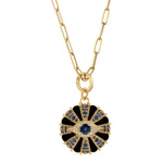 Blue Sapphire Pave Diamond Evil Eye Enamel Pendant In 14k Yellow Gold