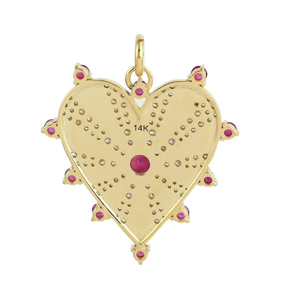 Ruby July Birthstone Pave Diamond Heart Pendant In 14k Yellow Gold For Love Gift