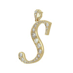 14K Yellow Gold Pave Natural Diamond "S" Initial Alphabet Pendant For Gifts