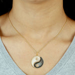 Carved MOP Pave Diamond Yin Yang Pendant For Unisex In 14k Yellow Gold