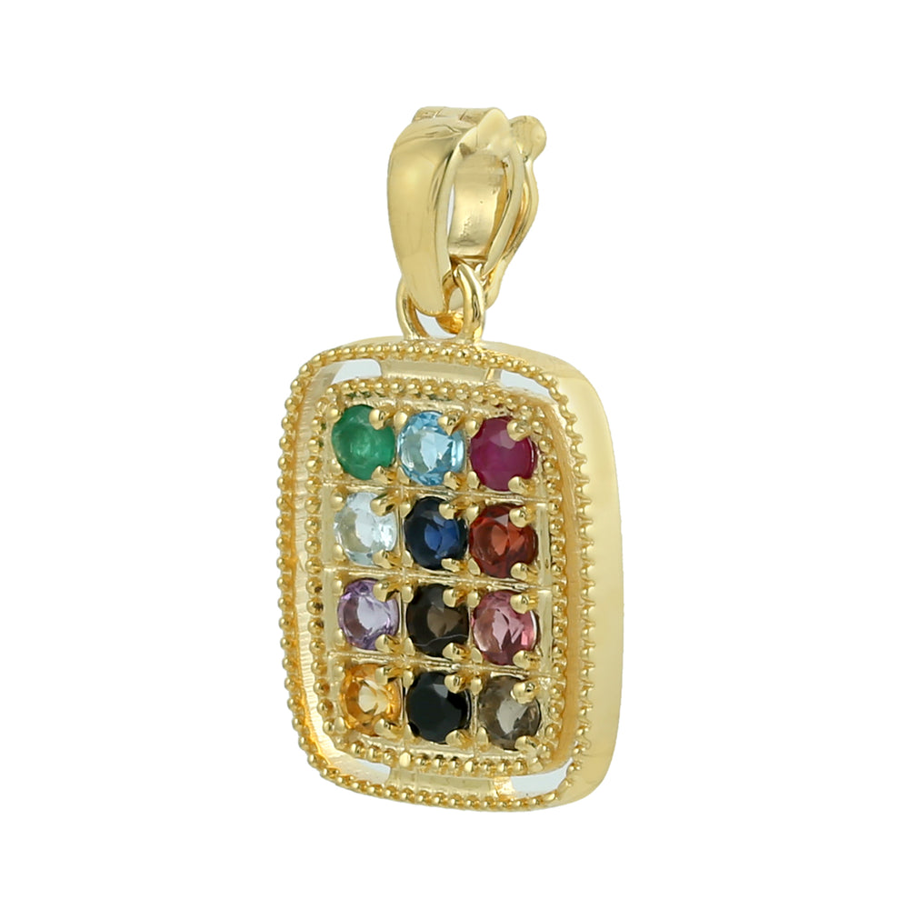 Multiple Gemstone In 14k Yellow Gold Handmade Designer Charm Pendant For Gift