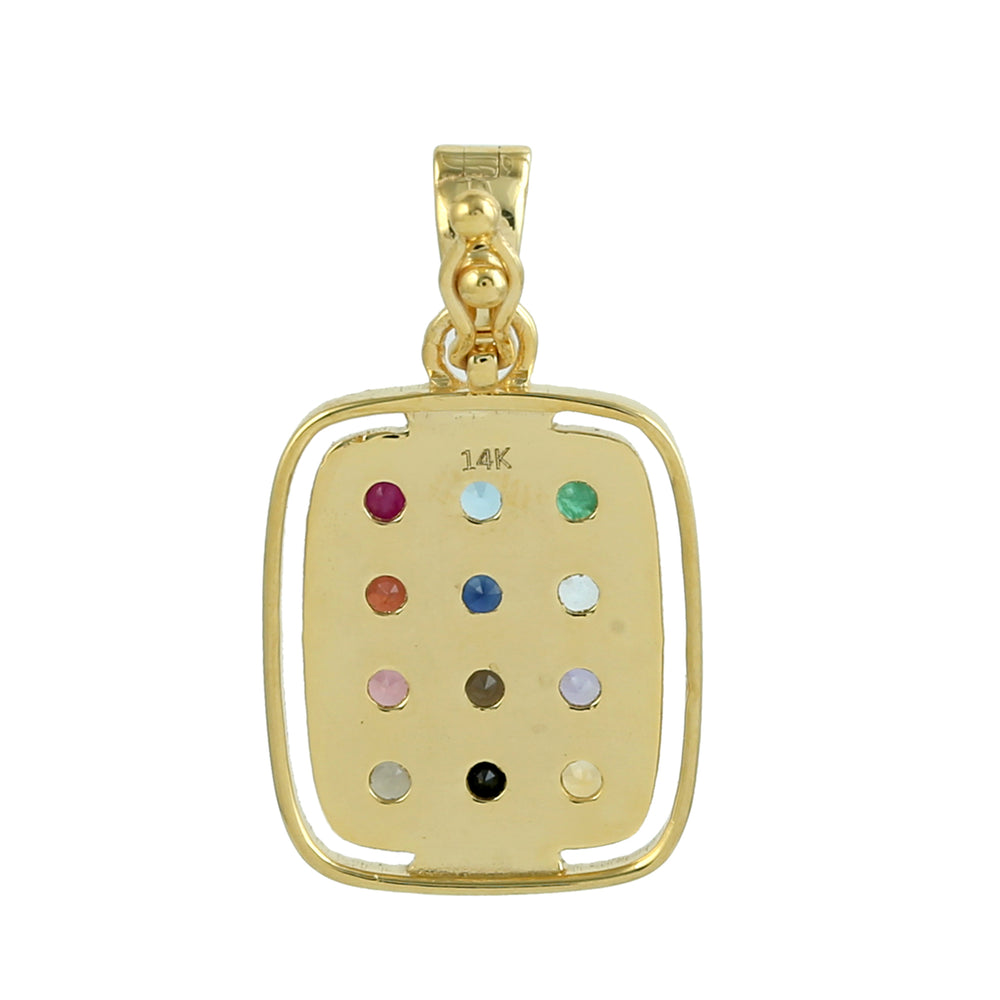 Multiple Gemstone In 14k Yellow Gold Handmade Designer Charm Pendant For Gift