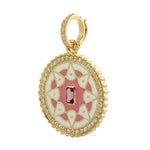 Baguette Pink Tourmaline Pave Diamond In 14k Yellow Gold Mandala Enamel Pendant