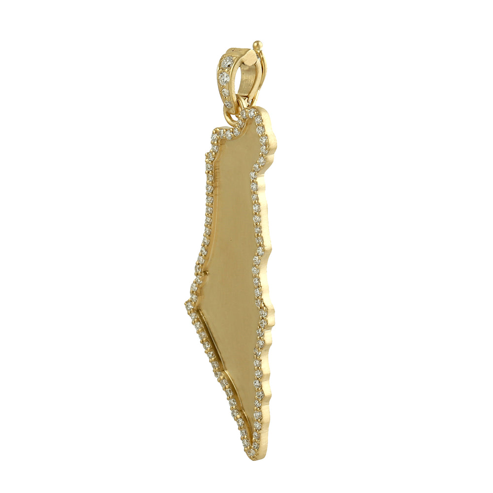 14K Yellow Gold "Map Of Israel" Shape Pendant Pave Diamond Jewelry