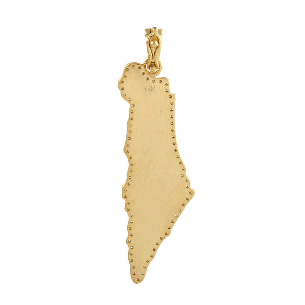 14K Yellow Gold "Map Of Israel" Shape Pendant Pave Diamond Jewelry