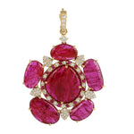 Pave Diamond Ruby Daisy Design Pendant In 18k Yellow Gold For Women