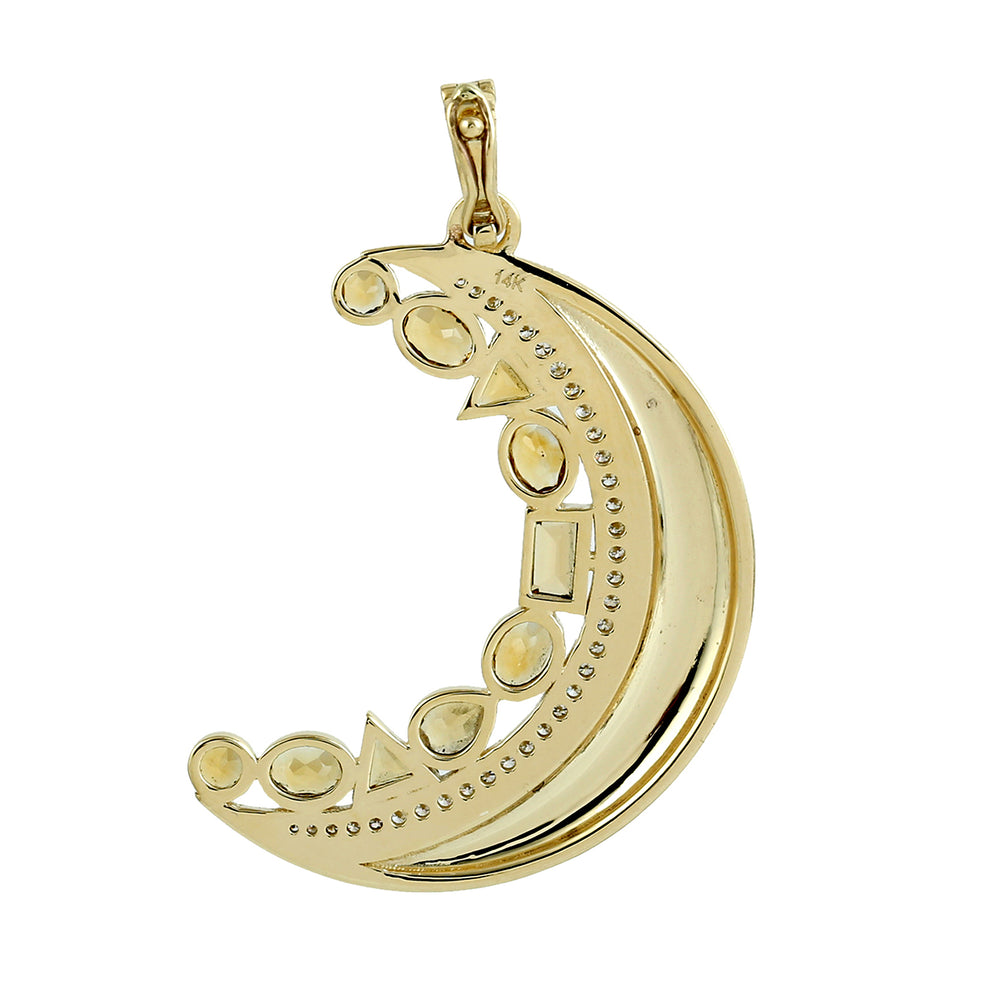 Multi Shape Citrine Bezel Set Diamond Enamel Crescent Half Moon Enamel Charm Pendant 14K Solid Gold