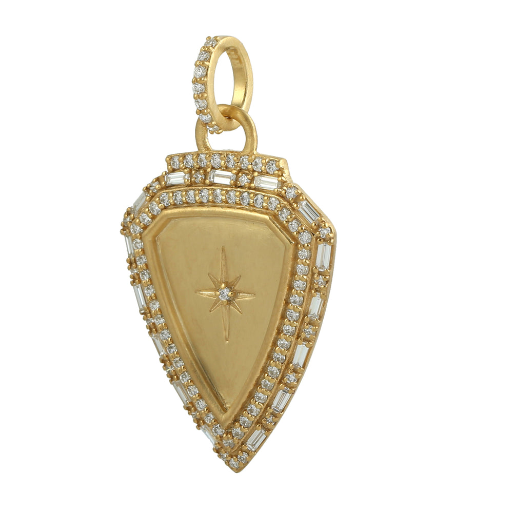 Natural Baguette Diamond Star Shield Pendant 14K Yellow Gold Jewelry For Birthday Gift