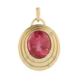 Beautiful Pink Tourmaline Pave diamond Circle Design 18k Yellow Gold Pendant