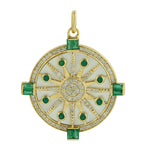 MOP Natural Emerald Diamond Wheel Of Fortune Design 14k Pendant For Her