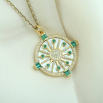 MOP Natural Emerald Diamond Wheel Of Fortune Design 14k Pendant For Her