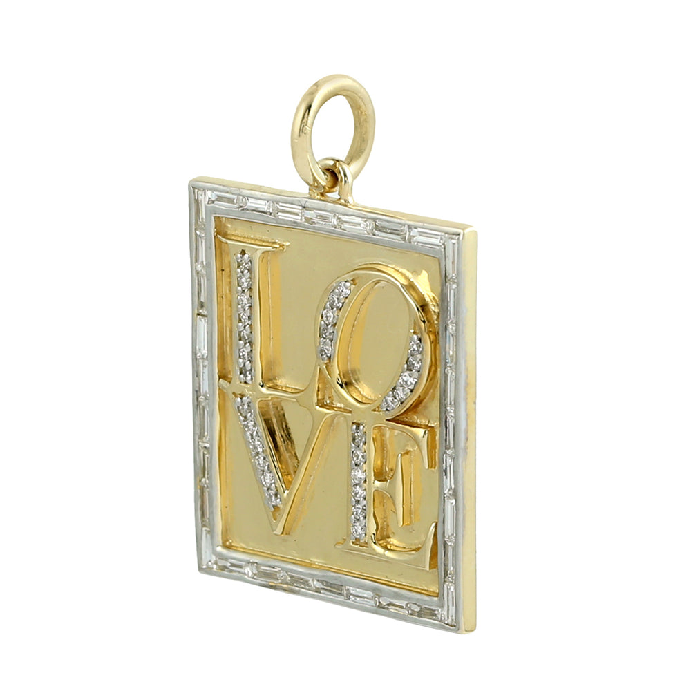 14K Yellow Gold Baguette Diamond "LOVE" Alphabet Pendant For Women's Gift