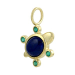 Bezel Set Oval Lapis Emerald Gemstone 14K Yellow Gold turtle Charm Pendant Jewelry