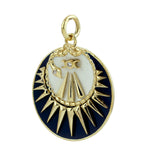 Bezel Set Diamond Large Mind, Body, Soul Enamel Charm Pendant 14K Yellow Gold Jewelry