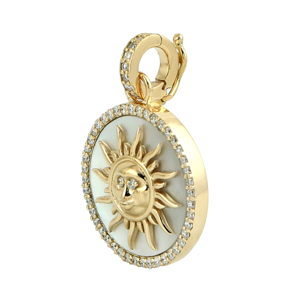 18K Yellow Gold Fancy Cut MOP Pave Diamond Sunlight Pendant