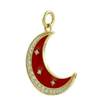 14K Yellow Gold Pave Natural Diamond Enamel Crescent Half Moon Pendant Jewelry