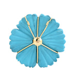 Octagon Tourmaline Carved Turquoise 18K Yellow Gold Flower Pendant Jewelry