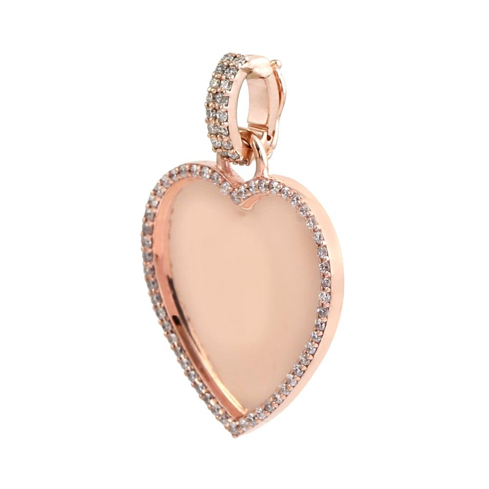 14k Rose Gold Pave Natural Diamond Enamel Heart Pendant For Women