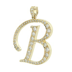 14K Yellow Gold Pave Natural Diamond "B" Initial Alphabet Pendant For Gifts