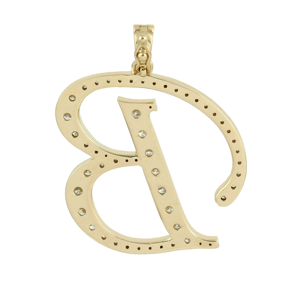 14K Yellow Gold Pave Natural Diamond "B" Initial Alphabet Pendant For Gifts