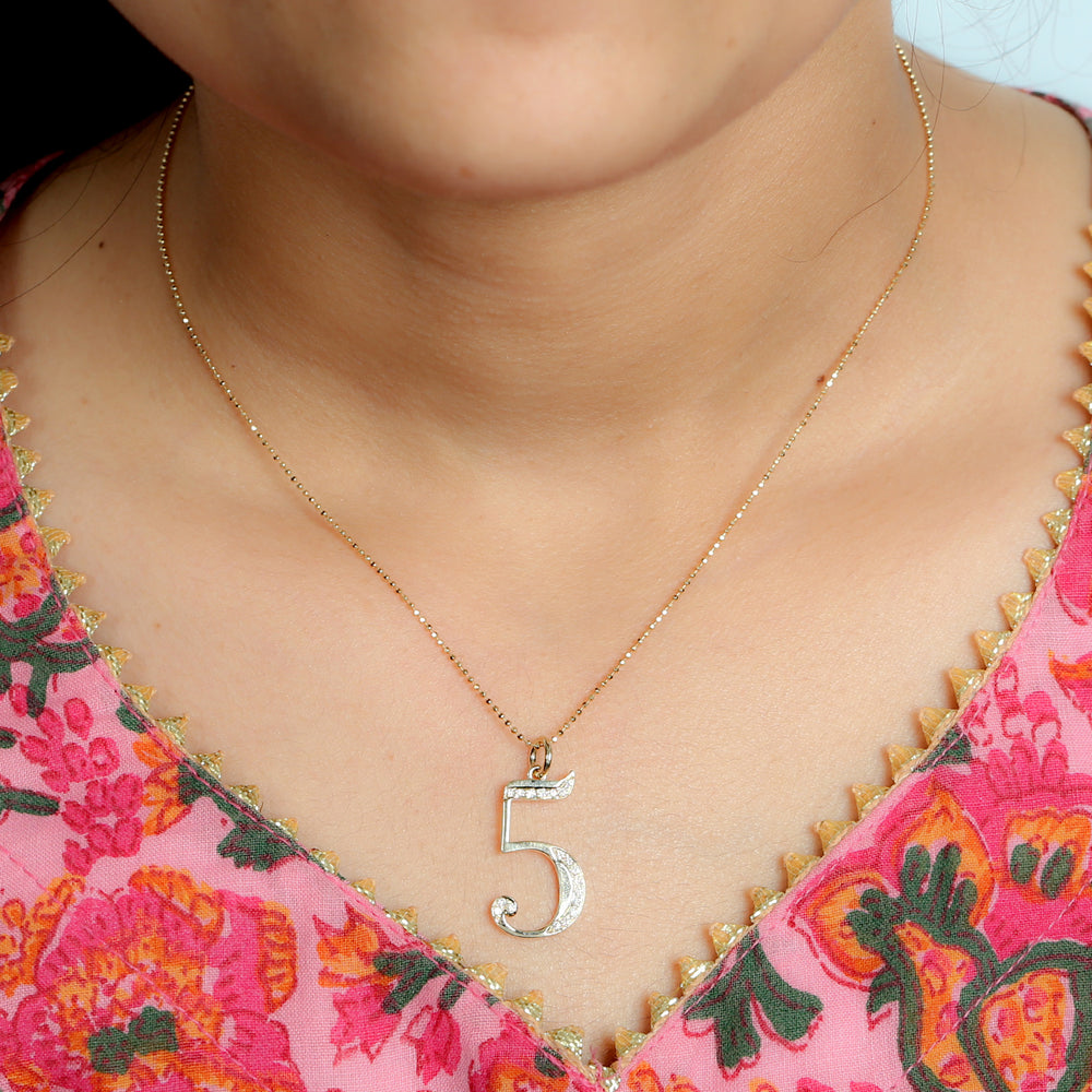 "5" Initial Number Birthday Pendant For Unisex Natural Diamond In 14K Yellow Gold