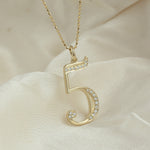 "5" Initial Number Birthday Pendant For Unisex Natural Diamond In 14K Yellow Gold