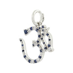 14K White Gold Prong Blue Sapphire And Diamond "Om" Religious Pendant