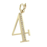 14K Yellow Gold Pave Diamond "4" Initial Letter Pendant For Gifts