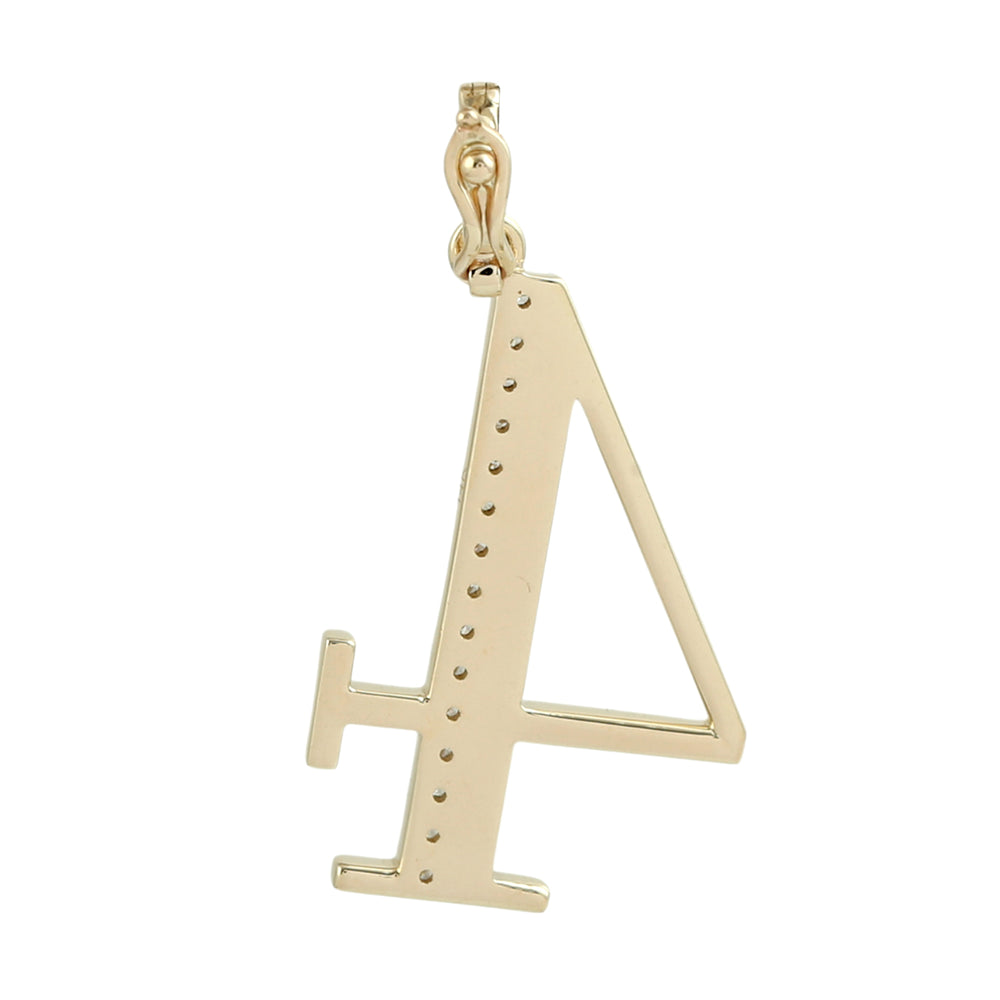 14K Yellow Gold Pave Diamond "4" Initial Letter Pendant For Gifts