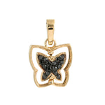 Yellow Gold Pave Blue Sapphire & Black White Diamond Butterfly Twisted Pendant