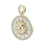 Fancy Cut MOP Pave Diamond Sunrise Charm Pendant In 14K Yellow Gold For Gifts