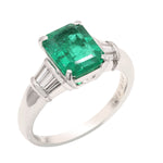 Emerald Cut Emerald Natural Tapered Diamond Cocktail Ring Made In 18K White Gold