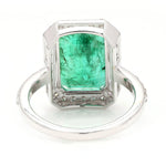 18K White Gold Solitaire Ring Emerald Cut Emerald May Birthstone Pave Diamond Jewelry