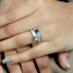 Baguette Blue Sapphire Natural Diamond Bypass Ring For Women's In 18K White Gold Jewelry