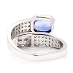 Baguette Blue Sapphire Natural Diamond Bypass Ring For Women's In 18K White Gold Jewelry