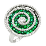Round Cut Emerald Pave Natural Diamond Designer Ring In 18 White Gold