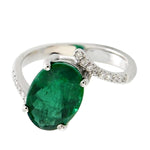 Handmade Oval Cut Emerald Pave Diamond By Pass Ring in 18k White Gold sale