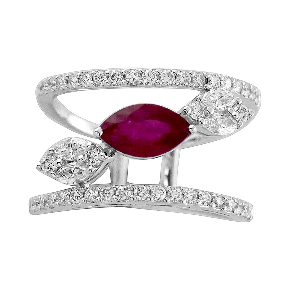 Marquise Ruby Diamond Band Ring in Solid White Gold For Her On Sale