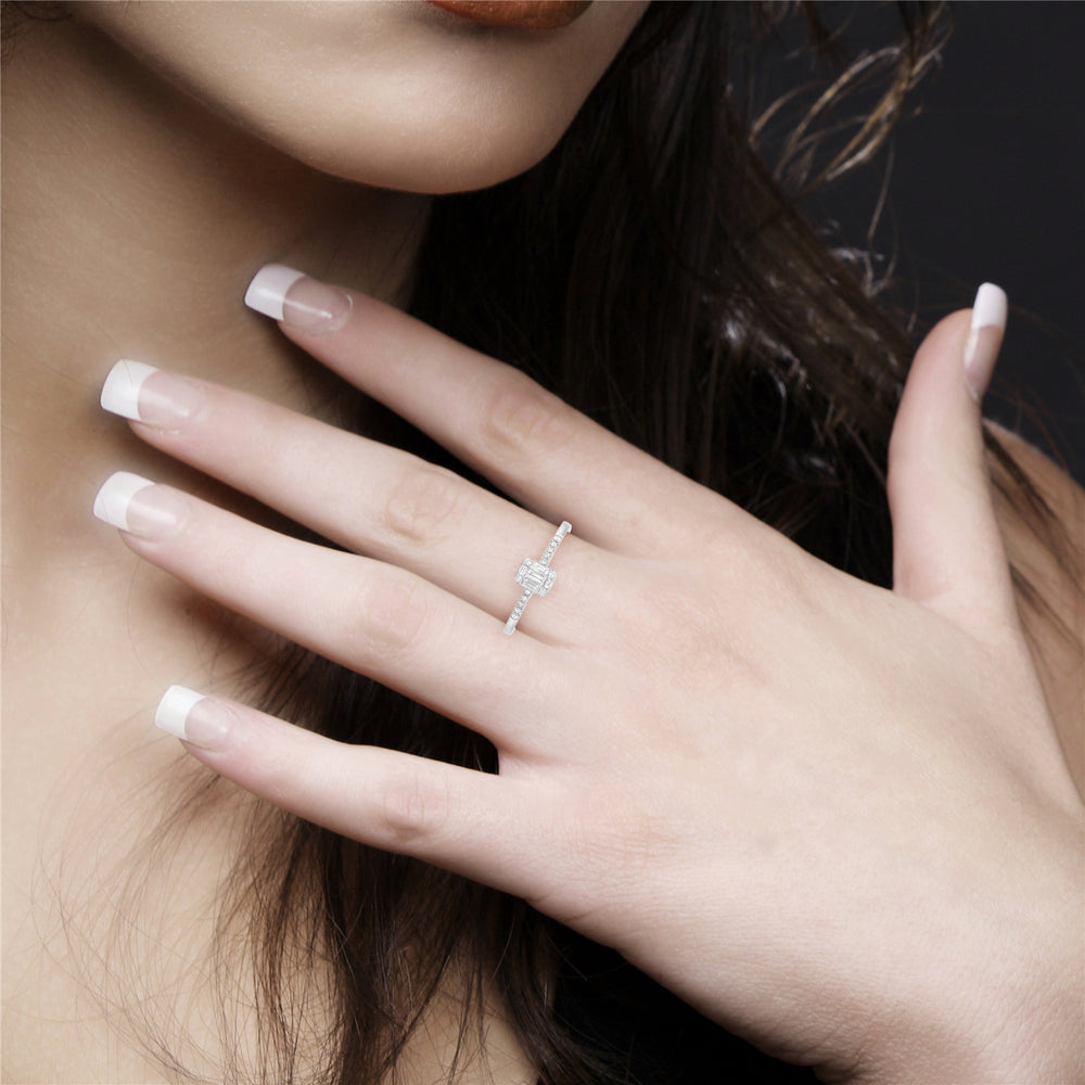 Natural Baguette Cut Diamond Designer Ring In 18K White Gold For Gifts
