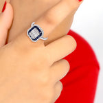 Channel Set Blue Sapphire Pave Diamond Octagon Cocktail Ring In 18k White Gold For Her Sale